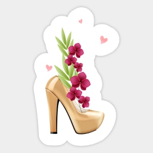 Womens Golden High Heels with Flowers for Women and Confident Girls Sticker